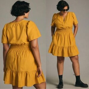 Anthropologie The Somerset Corduroy Flutter Sleeve Mini Dress Maize Yellow 2X